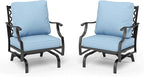HERA'S HOUSE Outdoor Chairs Set of 2, 2 x Patio Chair with Blue Cushions, All Weather Outdoor Furniture for Lawn Garden Backyard Deck(Rocking Chairs)