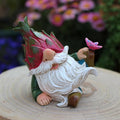Purple Star Mini Gnome Fairy Garden Gnome Miniature Figurines for Fairy Garden Accessories Outdoor Small Resin Gnomes Statue Decor for Plant Pots Decorations Red