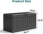 Patiolife 85 Gallon Resin Deck Box, Wood Like Outdoor Storage Box for Garden Tools, Pool Supplies, Waterproof and Lockable, Black