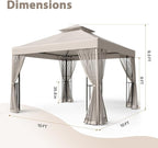EAGLE PEAK 10x10 Patio Gazebo with Mesh Netting, Double Roof Outdoor Pavilion with Corner Shelves for Lawn, Deck, Garden and Backyard, Beige