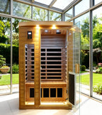 2 Person Infrared Sauna, Red Cedar Wood Low EMF Far Infrared Saunas for Home, 1750watt Indoor Personal Sauna Roombox with Door Heating Panels, 7-Color Lights, Outdoor Lamps, Blue-Tooth