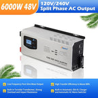 Ampinvt 6000W Peak 18000watts Pure Sine Wave Power Inverter 48V DC to 120/240 VAC Split Phase with Battery AC Charger,Off Grid Low Frequency Solar Inverter