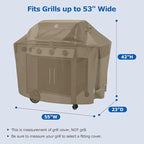 SunPatio Grill Cover 55 Inch for Outdoor Grill, Heavy Duty BBQ Cover with Waterproof Sealed Seam, FadeStop Material, All Weather Resistant Compatible for Weber CharBroil Nexgrill and More, Taupe