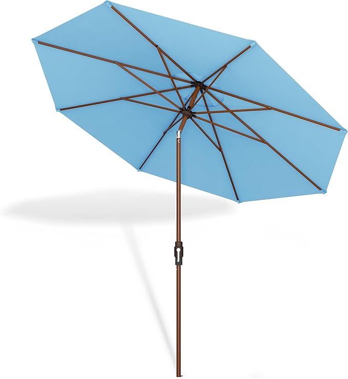 Midtown Umbrellas Sunbrella Umbrella Large Patio Umbrella 2-10 Feet in Capri Fabric, Auto-Tilt Aluminum Frame Backyard Umbrella, Deck Umbrella, Garden Umbrella & Porch Umbrella - Wooden Pole