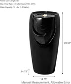 Glitzhome 29.25" H Oversized Ceramic Vase Outdoor Water Fountain Tall Patio Garden Water Fountain with LED Light and Submersible Pump Yard Art Decor, Black, 29.25”H