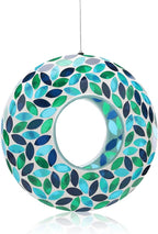 VCUTEKA Bird Feeder Mosaic Fly Through Bird Feeders for Outside Hanging with Round Shape Glass Container to Attract More Wild Birds for Garden, Yard, Backyard, Deck and Porch Decor, Green 10-Inch