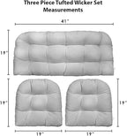 RSH DECOR: 3-Piece Wicker Tufted Cushion Set | 41” x 19" & 19" x 19" | All-Weather Spun Fabric | Water Resistant | Outdoor Loveseat & U-Shape Cushions for Patio Furniture | Charcoal Grey (Gray)