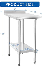 HARDURA Stainless Steel Commercial Work Table Prep Work Metal Table 30×18 Inches with Undershelf and 2" Backsplash Heavy Duty NSF 430 for Kitchen Food Prep
