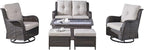Rilyson 6 Piece Outdoor Patio Furniture Set - Rattan Wicker Patio Conversation Sets with 2 Swivel Rocker Chairs,2 Ottomans,1 Loveseat and 1 Coffee Table for Outside Porch Deck Backyard(Brown/Beige)