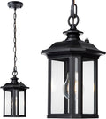 JYZ Dusk to Dawn Outdoor Pendant Lighting, Exterior Hanging Lantern Light Fixture, Classic Black Outdoor Chandelier, Outside Ceiling Mount Hanging Lamp for Porch Hallway Foyer Patio Gazebo Pergola