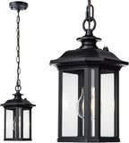 JYZ Dusk to Dawn Outdoor Pendant Lighting, Large Exterior Hanging Lantern Light Fixture, Classic Black Outdoor Chandelier, Outside Ceiling Mount Hanging Lamp for Porch Hallway Foyer Patio Gazebo