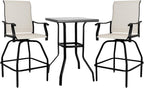 LEVELEVE Patio Bar Set 3pcs Swivel Bar Stools Outdoor Bistro Textilene Furniture Stability All-Weather Set with Height Table (3, Beige Fabric)