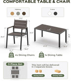 Outdoor Dining Set, Patio Table and Chairs of 4, Aluminum Outdoor Furniture Set with Umbrella Hole, HDPS Patio Dining Table Set for 4 (Charcoal)