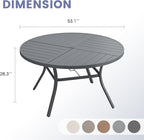 VICLLAX Outdoor Patio Round Dining Table, 54"x 54" Spliced Metal Tabletop for Deck Lawn Garden Backyard, Dark Grey