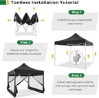 COBIZI 10x10 Heavy Duty Pop Up Canopy with 4 Mosquito Netting Wall, Easy Set Up Commercial Gazebo Party Tent, Outdoor Instant Screen Canopy for Backyard, Patio, Garden, Black
