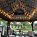Domi 12’ x 18’ Hardtop Gazebo Aluminum Frame Canopy with Netting & Curtains, Outdoor Permanent Metal Pavilion with Galvanized Steel Double Roof for Patio Lawn and Garden, Brown