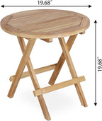 OTSUN Teak Outdoor Side Table,Patio Table with Adjustable Feet, Small Round Side Tables, Elegant Accent Outdoor Tables for Balcony Porch Poolside(Round Tables Folding)