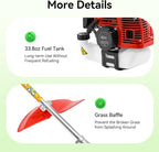 Gas Powered String Trimmer, 2 Stroke Air-Cooled Cordless Lawn Edger Gasoline Weed Eater with 2 Blade Heads for Garden Lawn Grass Hedge Trimmer (26CC, 0.65KW)