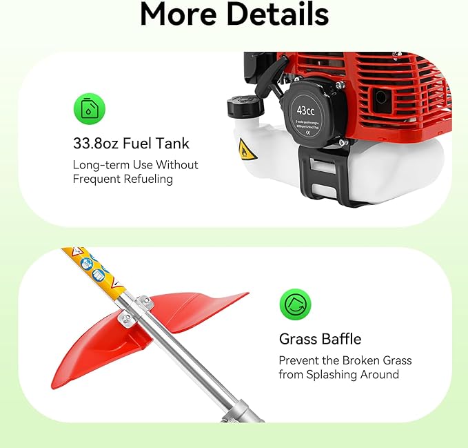 Weed Wacker Gas Powered, 43cc 2-Stroke Cordless Grass String Trimmer Lawn Edger, Weed Eater Brush Cutter with Shoulder Strap, Grass Trimmer Tools for Garden and Yard