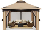 MASTERCANOPY 10x12FT Outdoor Patio Gazebo with Mosquito Netting for Backyard, Patio, Garden Beige