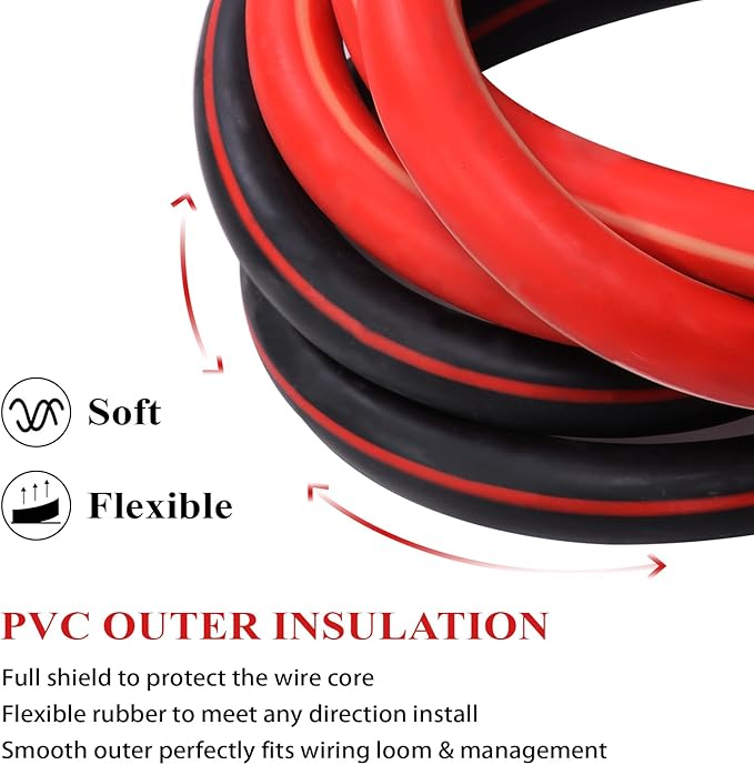 2 Gauge Battery Welding Cable (Red, 2 Feet) - 2 AWG Copper Clad Aluminum Power Wire with M8 & M10 Copper Cable Lug Ends for Auto, Camper, RV, Truck, Solar Low Voltage Wiring
