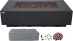 AMS Creations | Madison 60" Rectangular Propane Gas Outdoor Fire Pit Table | Dark Gray Concrete GFRC | Limestone Texture or Surface | Electronic Ignition | Outside Backyard Fireplace