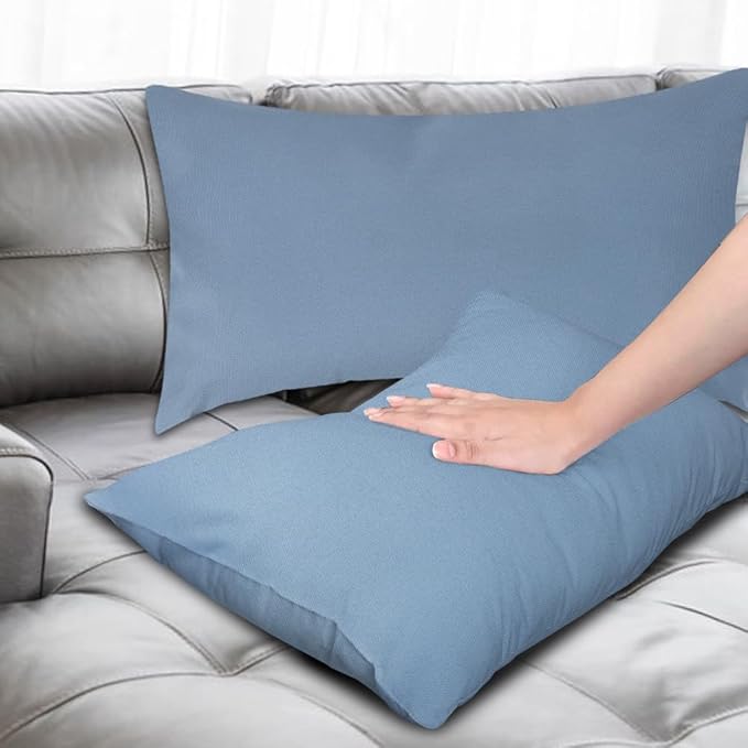 Covers & All Premium Square Throw Pillow Inserts with Covers Set of 4, 12 x 20 Inches Sky Blue, Decorative Cushions for Couch Sofa Home Decor Office Travel UV Resistant Waterproof Soft Cushions