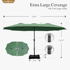Sophia & William 15 ft Extra Large Patio Umbrella with Base Included, Rectangular Outdoor Umbrella Heavy Duty, Market Umbrella Double-sided Fade Resistant for Pool Garden Backyard, Mint