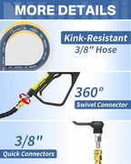 Pressure Washer Hose 150FT 3/8" for Cold and Hot Water 212°F, with Swivel Quick Connect, 4500PSI Kink Resistant Grade Steel Wire Braided, Power Washer Hose With 2pcs M22-14mm Adapter