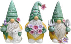 Spring & Summer-Themed Garden Statues – Adorable Outdoor Decor for Lawn, Patio & Porch (Garden Guardians Set of Three 6" Gardening Gnome Figurines, Floral Green and Yellow Statue Decor)