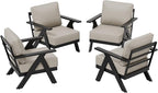 COOS BAY Iron Luxe Modern Outdoor Patio Chairs Set of 4, Lounge Accent Chairs for Backyard, Deck, Porch, Garden, Black/Beige