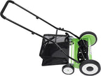 16-Inch Manual Reel Lawn Mower 9 Adjustable Heights 4-Wheel Push Mower for Large Lawns No Gas/Charge, Lightweight & Quiet Grass Cutter