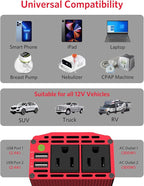 BESTEK 300W Car Power Inverter - DC 12V to 110V AC Car Inverter Converter with 4.8A Dual USB Charging Ports and Dual AC Outlets - Car Power Adapter for Laptop, CPAP Machine, Nebulizer, Breast Pump