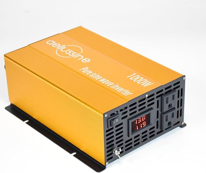 1000W Pure Sine Wave Inverter-24V DC to 110V 120V AC Power Converter with 2 AC Outlets, 24 Volt Power Inverter for Truck, Rv, Camping, Home, Emergency Power