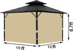 Gazebo Universal Replacement Privacy Curtain, 10'X12' Gazebo Curtains Outdoor Waterproof, 4-Panels Sidewall with Zipper for Patio, Garden and Backyard (Only Curtains, 10'X12', Khaki)