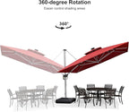 PURPLE LEAF 11 Feet Solar Powered LED Square Cantilever Umbrella With Base Patio Umbrellas Windproof Hanging Outdoor Umbrellas Offset Umbrella, Terra