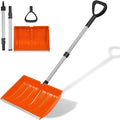 Ergonomic Large Snow Shovel for Driveway: 48-Inch Dual-Lock Knob Anti-Wobble Handle, 16" Plastic Blade w/Metal Edge, Ultra-Light 1.9 lb, Portable Aluminum Shaft, Car, Camping & Emergency, Orange