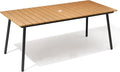 Outdoor Dining Table for 6, 70inch Patio Dining Table with Wooden-Like Top and Aluminum Frame, Rectangular Table with Umbrella Hole Outdoor Furniture, Brown