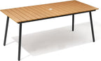 Outdoor Dining Table for 6, 70inch Patio Dining Table with Wooden-Like Top and Aluminum Frame, Rectangular Table with Umbrella Hole Outdoor Furniture, Brown