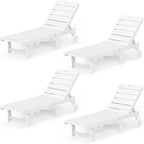 Outdoor Chaise Lounge Chairs Set of 4, 26.8” Super Wide Lounge Chair Outdoor, HDPS Pool Chairs with 5 Positions, Patio Lounge Chair with Wheels for Pool,Lawn,Backyard, White