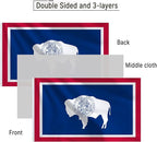 Bradford Wyoming State Flag 3x5 feet Outdoor, 3 Ply Polyester Double Sided WY Wyoming Flags Heavy Duty State of Wyoming with 2 Brass Grommets