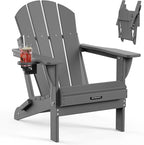 MUCHENGHY Folding Adirondack Chairs, Patio Chairs, Lawn Chairs, Outdoor Chair, Adirondack Chair Plastic, Fire Pit, Weather Resistant with Cup Holder for Deck, Backyard, Garden(Gray)