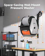 Giraffe Tools Wall Mount Pressure Washer PRO with Max 3700PSI 1.6 GPM, Upgraded 1800W Brushless Motor, Electric Power Washer with 100ft Pressure Hose, 4-Nozzles, Foam Cannon, Automatic Rewind