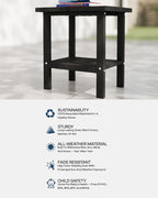 Kingdura Adirondack Outdoor Side Table, 16 x 13 Inches HDPE Plastic Outside End Tables for Patio Pool Porch Backyard Indoor, 2 Tiers Storage Shelf, All Weather Resistant, Easy Maintenance