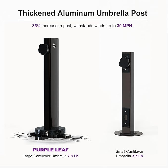PURPLE LEAF 11 FT Patio Umbrella with Base Outdoor Cantilever Large Offset Umbrella Hanging Double Top Square Umbrella with 360° Rotation Tilting for Garden Deck Backyard Pool Grey