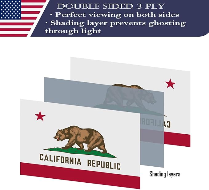 Double Sided Californian State Flag 4x6 Made in USA Outdoor Heavy Duty 3 Ply Polyester Californian Flags with White Starting Tape and 2 Brass Grommets