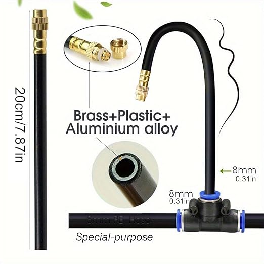360° Automatic Drip Irrigation Kit - 5/16'' Tubing, Adjustable Spray Nozzle, Copper Atomizing System for Garden/Lawn/Greenhouse, Multi-Directional Rotation, Quick Connectors, 16.4FT