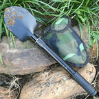 Finidel Folding Shovel, Lightweight with Compass, High Carbon Steel Camping Shovel Survival Shovel - Camping, Adventure, Garden, Emergency (Black) 3-in-1 Multifunction