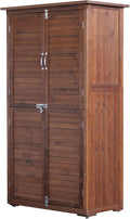 Outdoor Storage Cabinet, Wood Garden Shed, Pool Storage Shed with Lockable Door, Waterproof Roof and 2 Removable Shelves, Vertical Outside Storage Shed for Patio, Backyard, Carbonized Black