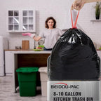 8-10 Gallon Trash Bags Drawstring, 600 Count Bulk, Black & Unscented Multi-purpose Garbage Bags for Business Home Bathroom Kitchen Commercial and Industrial